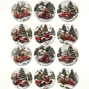 Festive Holiday 12pcs Set of Wooden Coasters, Christmas Tree & Santa